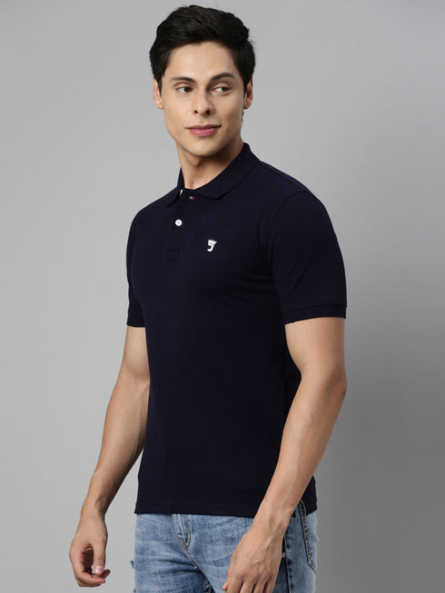 Navy Blue Solid Polo T-Shirt
